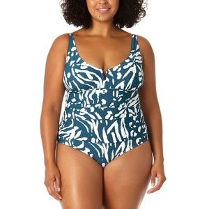 Anne Cole One-Piece Swimsuit Blue/White V-Wire, Size 16W